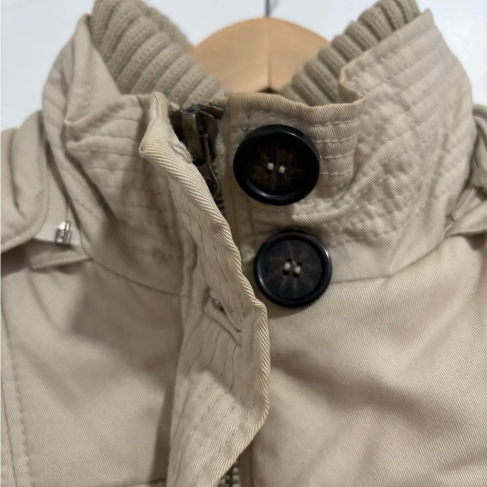 ZARA Basic Beige Padded Utility Jacket | Button & Zip Front | Women’s Medium